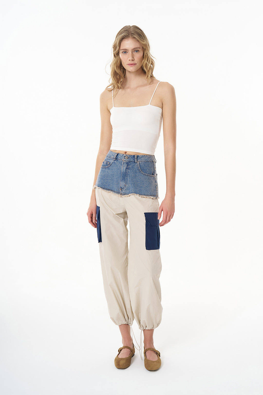 Askılı Crop Basic Atlet Ekru