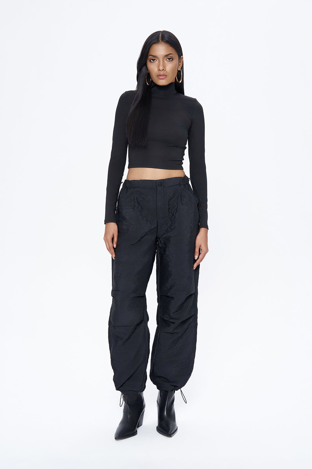 Quilted Parachute Pants Black