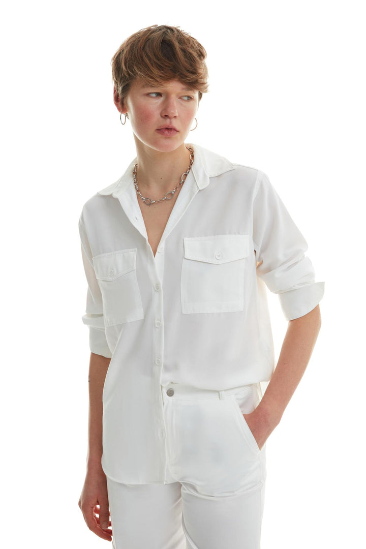 Çift Cepli Gömlek Ekru