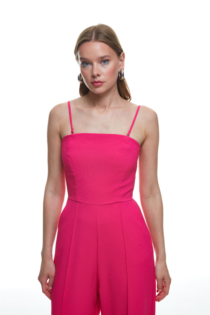 Pocket Detailed Wide Leg Jumpsuit Fuchsia