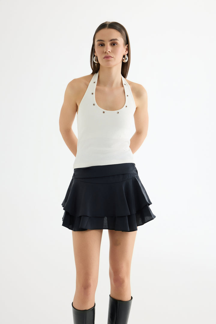 Kuş Gözü Detaylı Halter Yaka Atlet Ekru