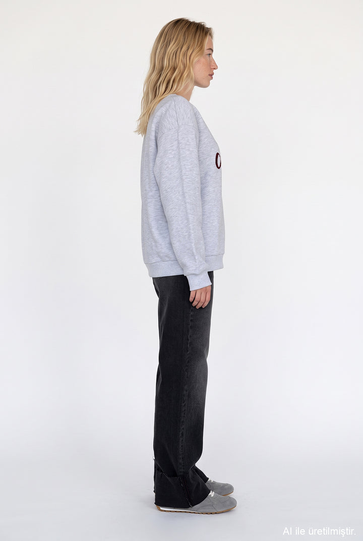 Y Baskılı Nakışlı Sweatshirt Karmelanj