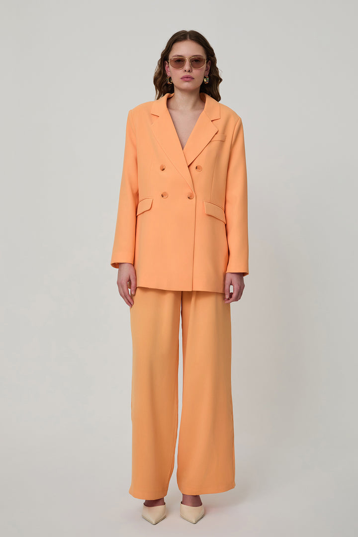 Düğme Detaylı Kruvaze Yaka Oversize Blazer Ceket Somon