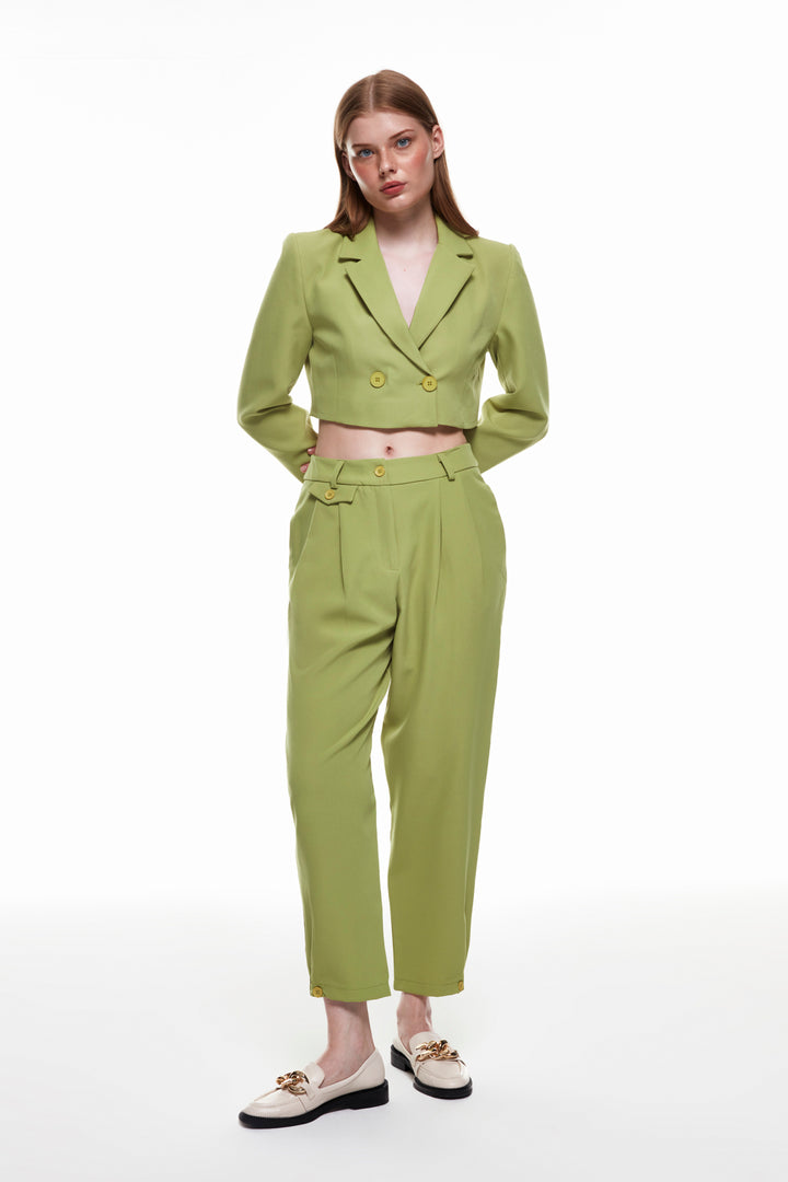 High Waist Trousers with Button Detail Olive