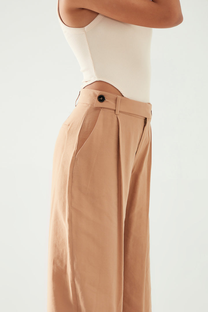 Yüksek Bel Palazzo Pantolon Camel