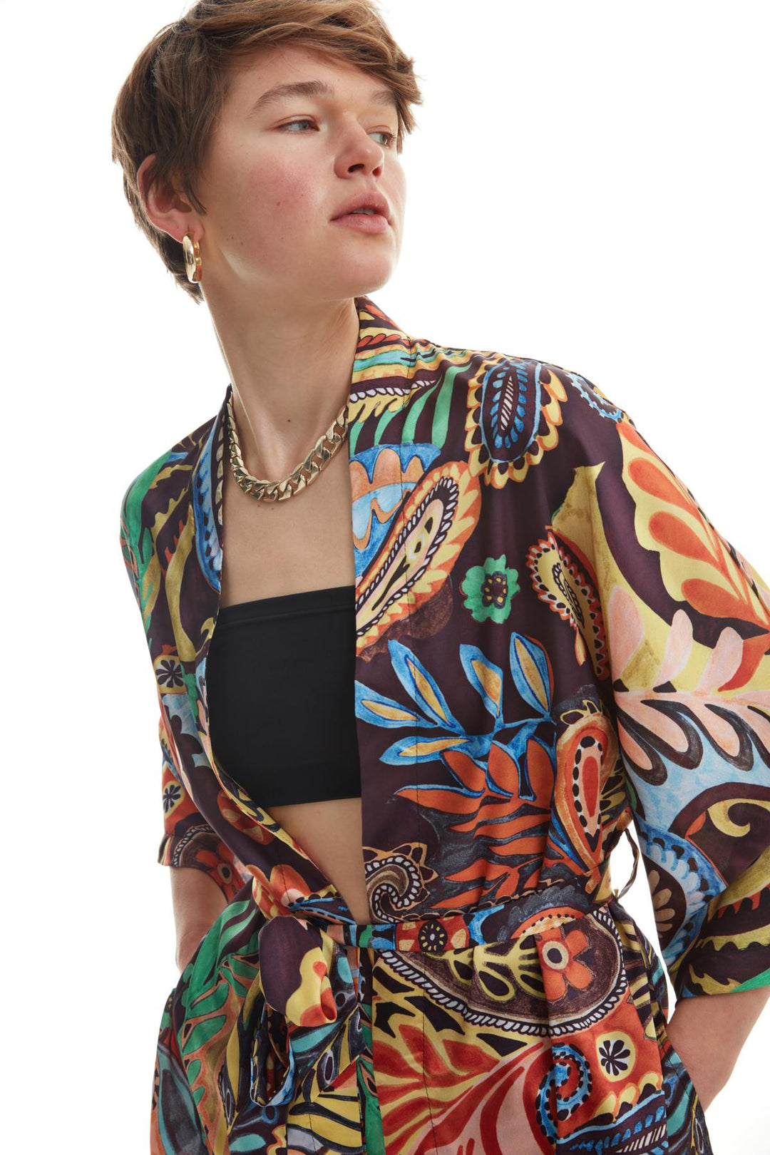 Shawl Collar Belted Kimono Orange