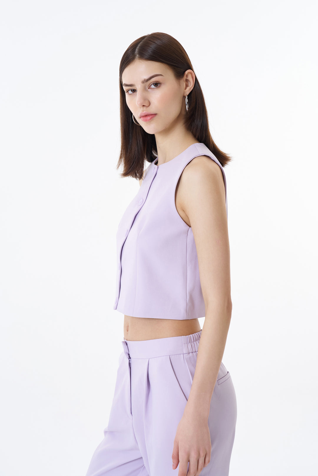 Düğme Detaylı Yelek Ceket Lila