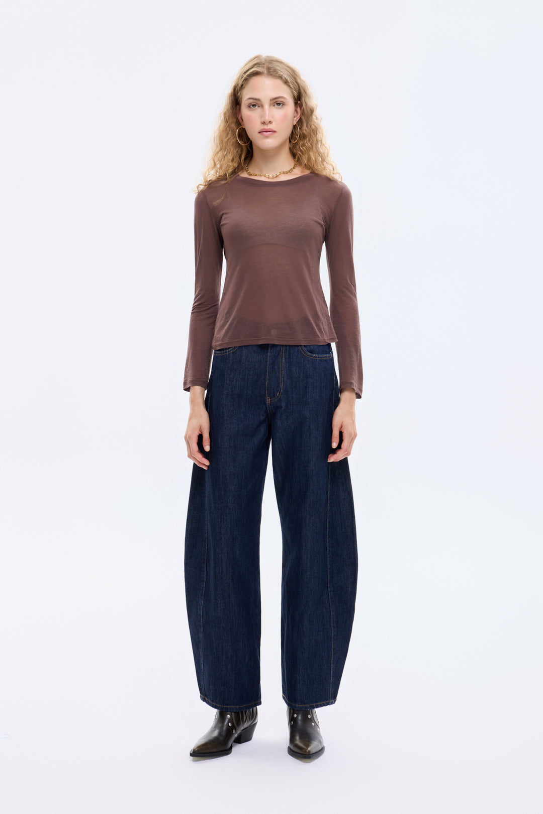 Bisiklet Yaka Basic Bluz Kahverengi