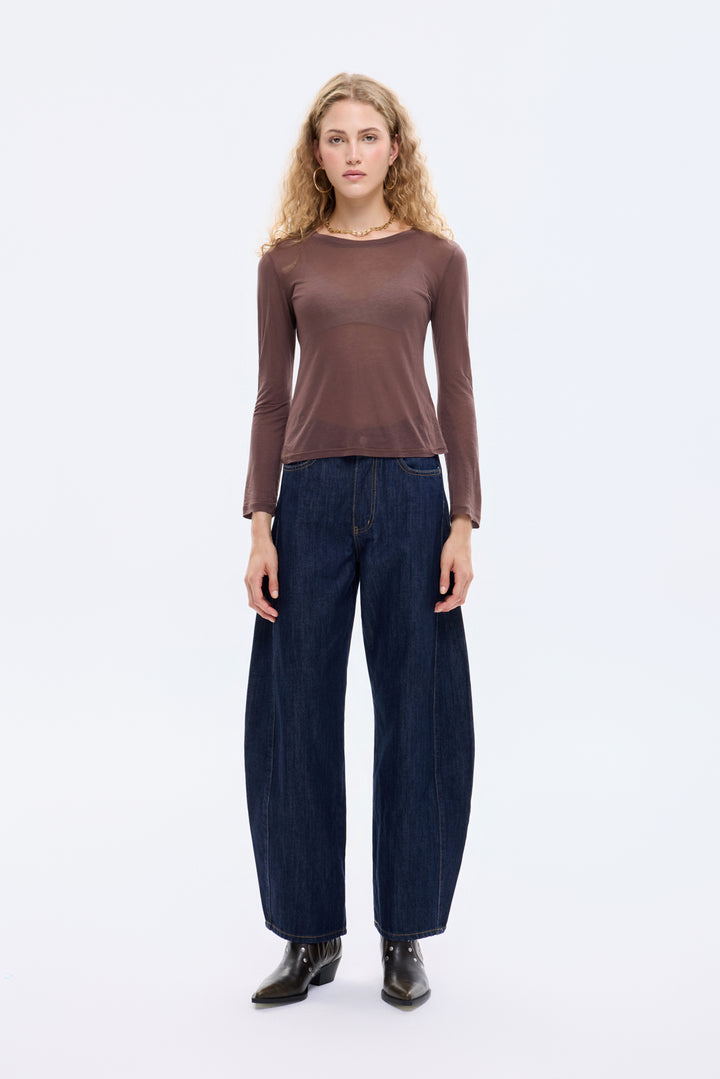 Bisiklet Yaka Basic Bluz Kahverengi