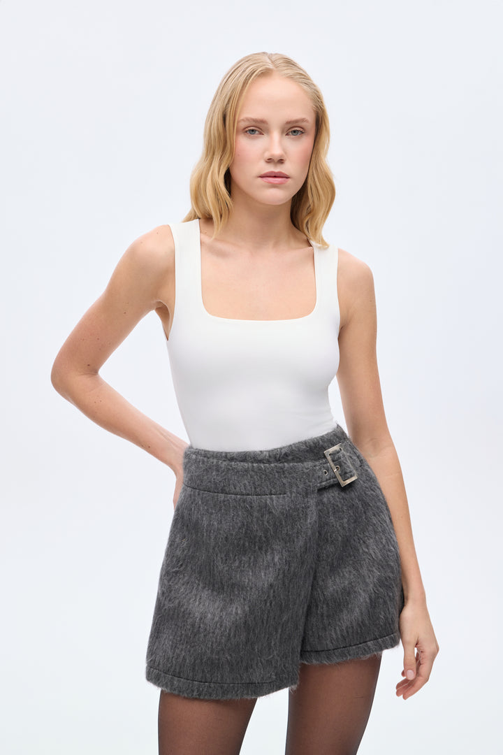 Kare Yaka Basic Bodysuit Ekru