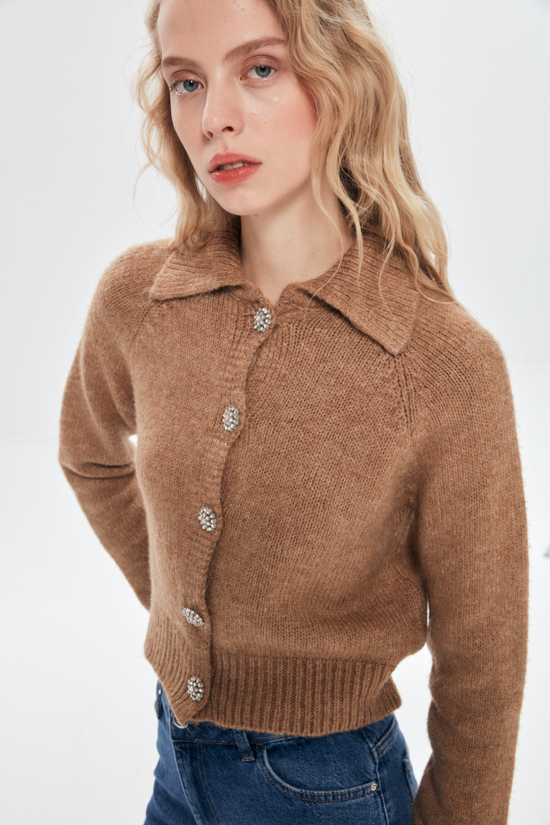 Düğme Detaylı Triko Hırka Bej