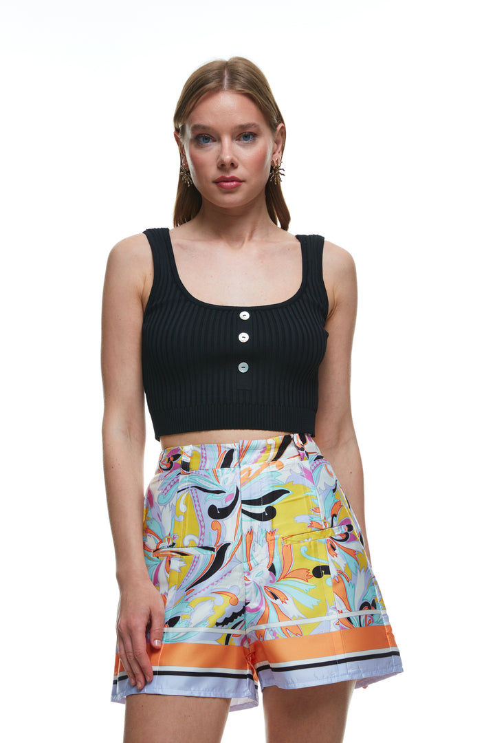 Button Detailed Strap Crop Knitwear Black