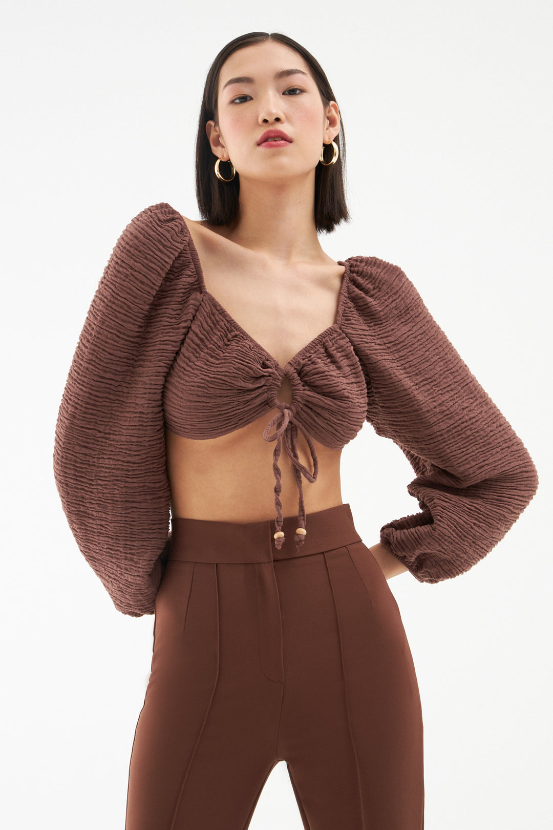 Tie Front Gippie Blouse Brown