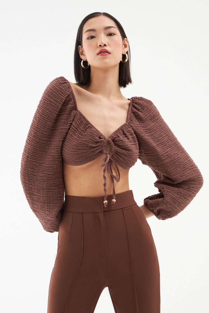 Tie Front Gippie Blouse Brown