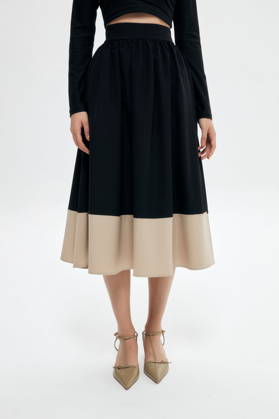 Pleat Detailed Midi Skirt Black