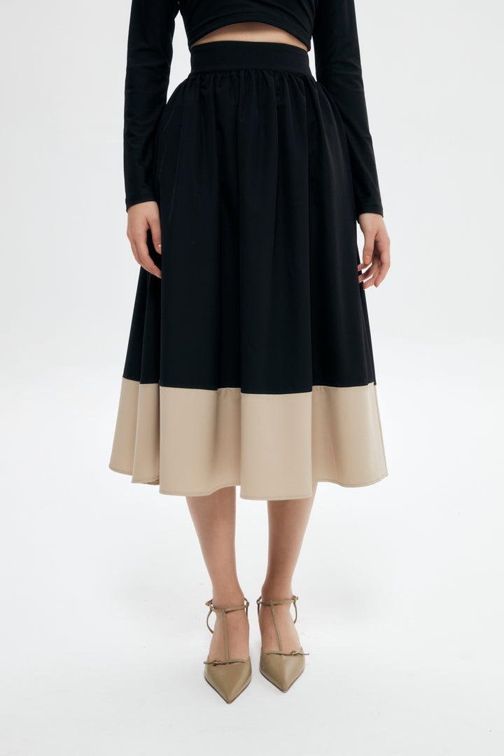 Pleat Detailed Midi Skirt Black