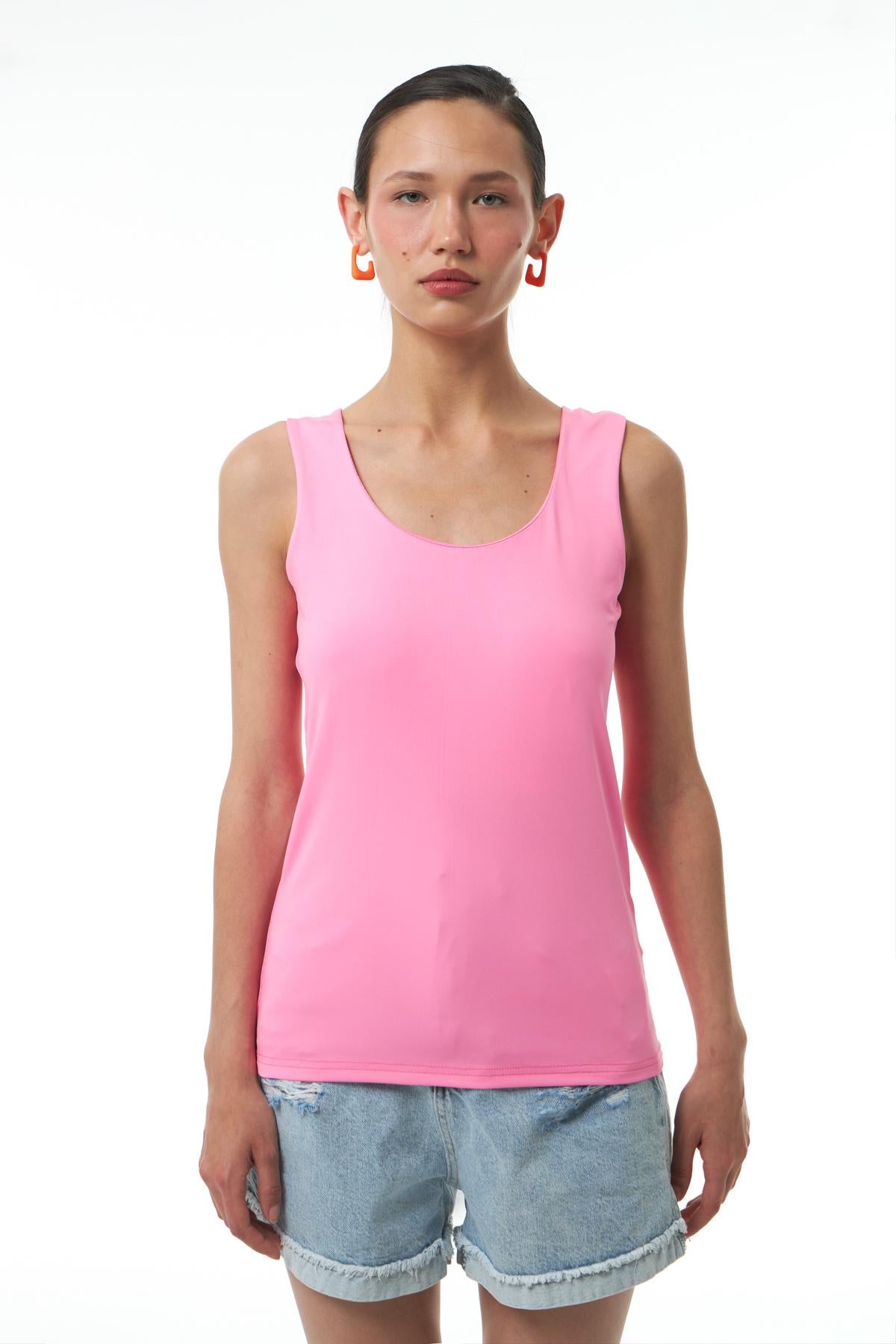 Thick Strap Basic Blouse Neon Pink