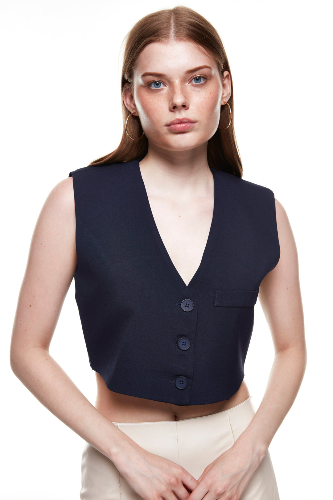 Button Detailed Vest Jacket Navy Blue