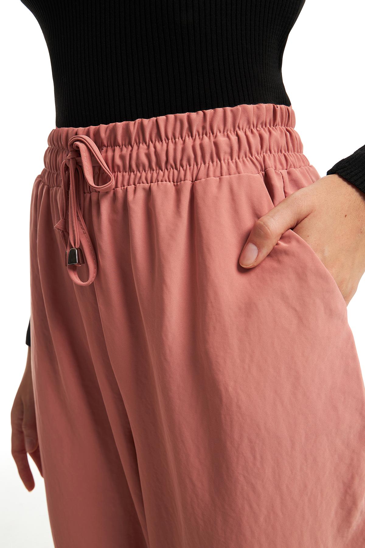 Elastic Waist Wide Leg Trousers Powder