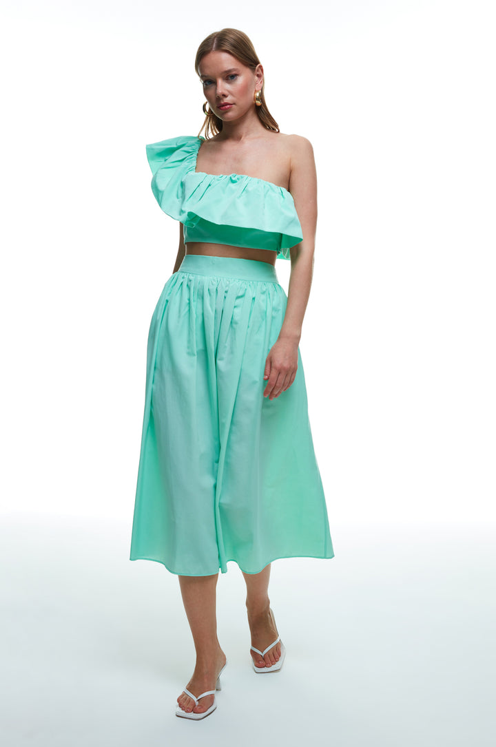 Ruffle Detailed One-Shoulder Crop Blouse Mint