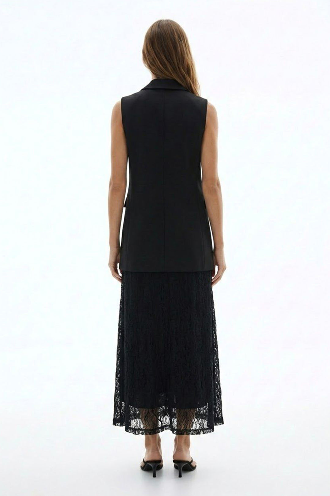 Dantel Etekli Yelek Elbise Siyah
