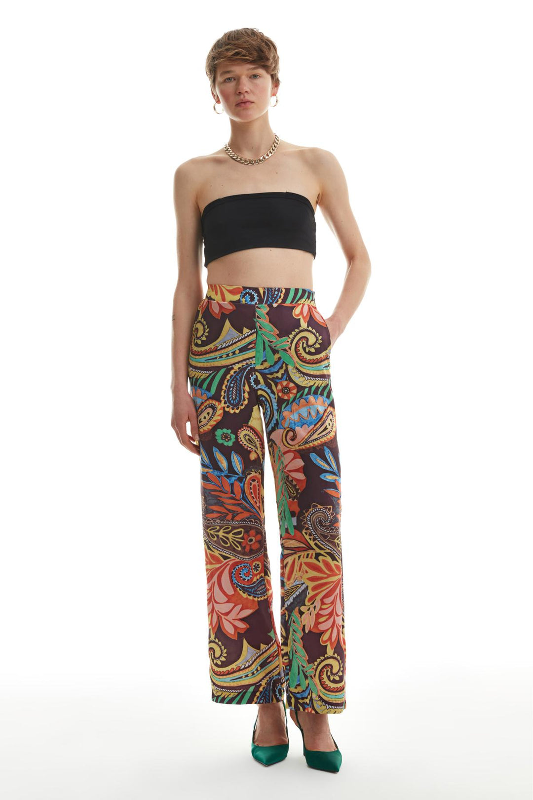 Renkli Desenli Pantolon Turuncu