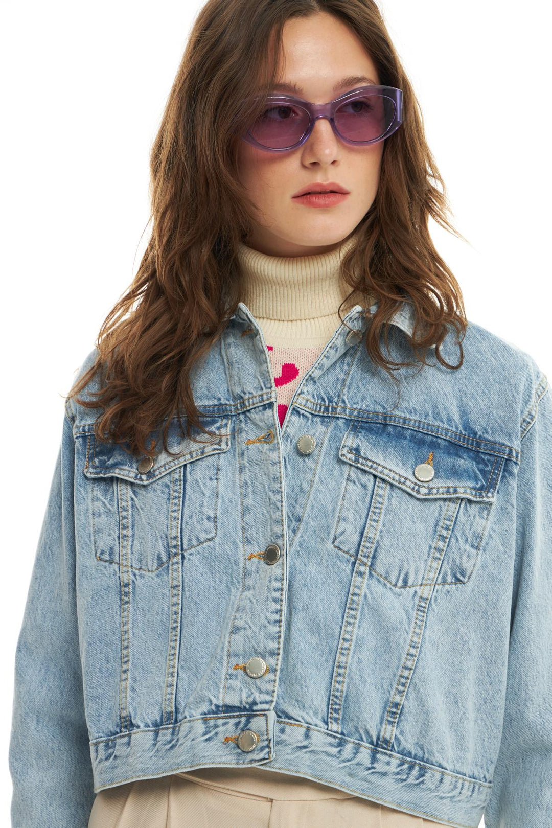 Pocket Crop Denim Jacket Ice Blue