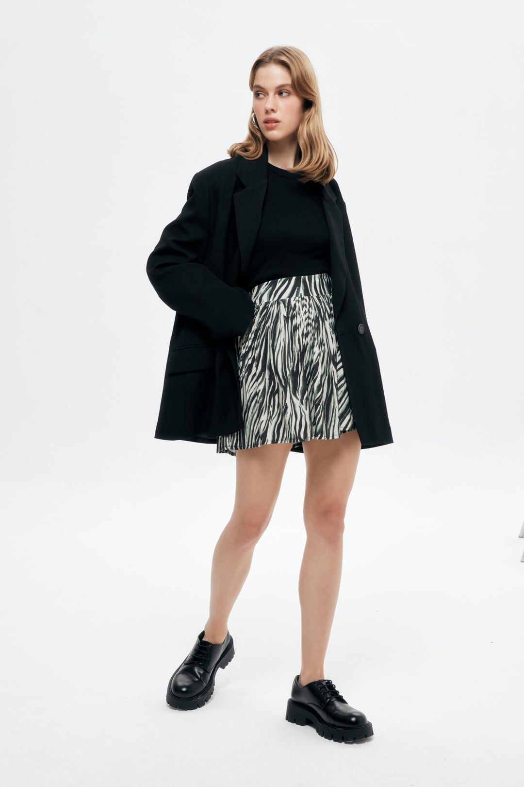 Double Breasted Collar Oversize Blazer Jacket Black