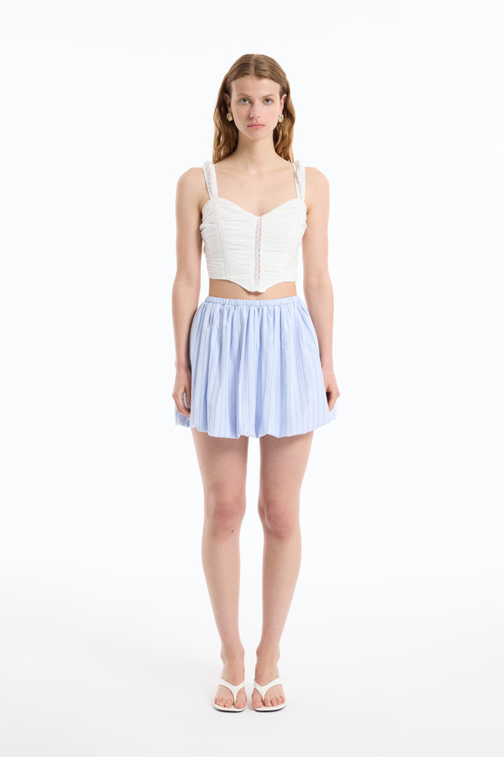 Dantel Detaylı Drapeli Crop Bluz Ekru
