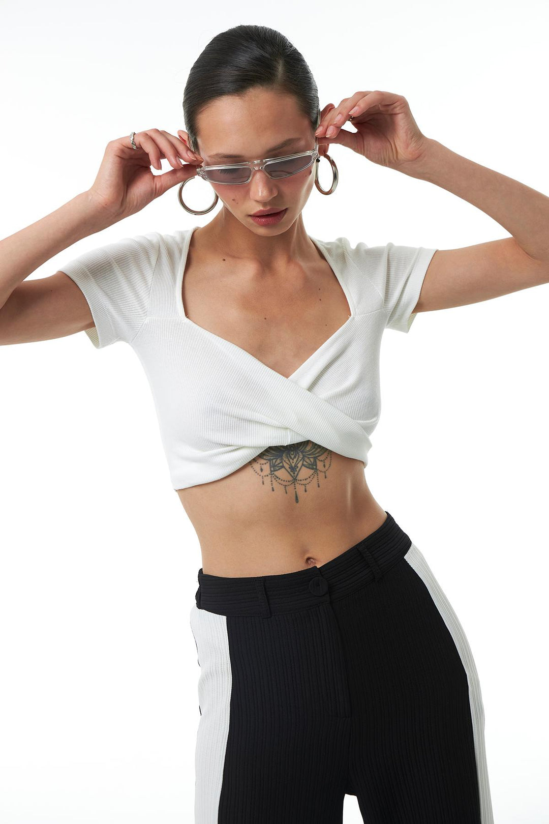 Cross Neck Crop Blouse Ecru