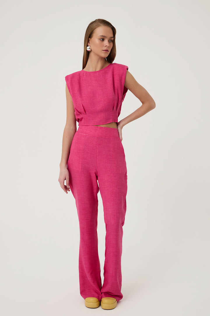 Vatka Detaylı Kolsuz Bluz Pembe