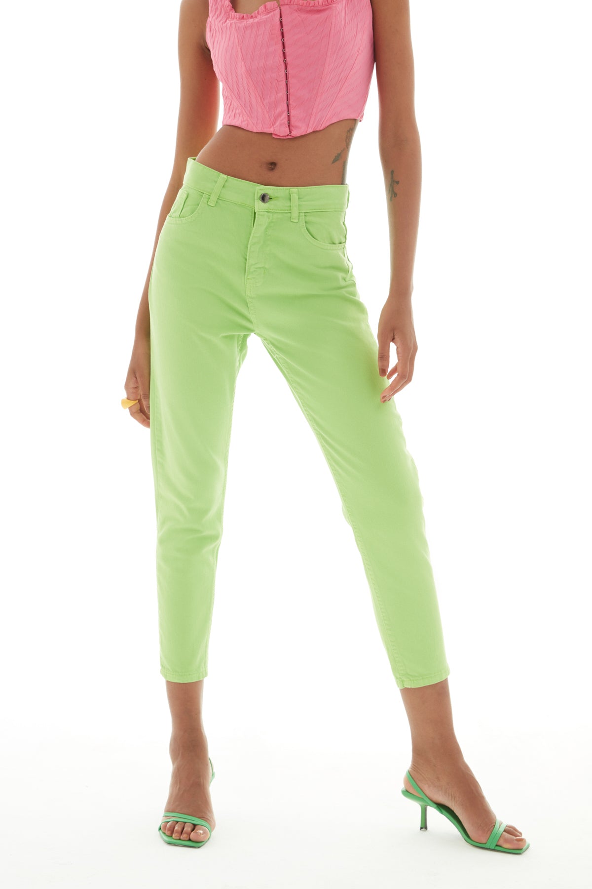 Gabardine Mom Jean Neon Green