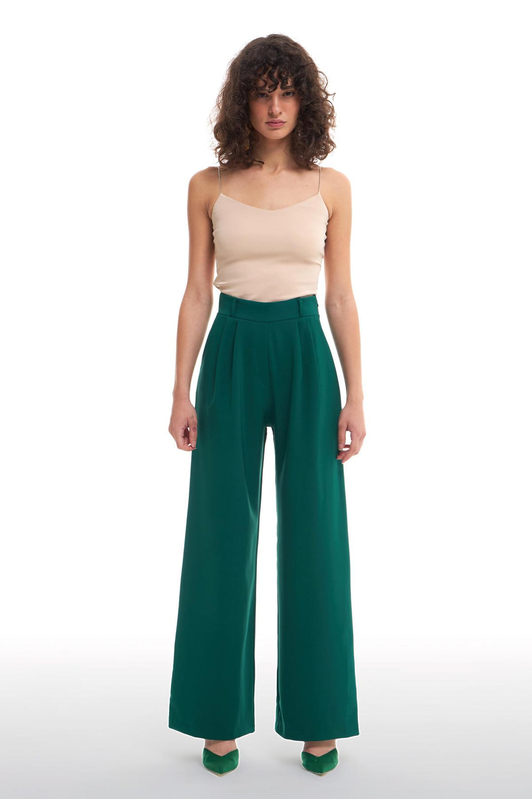 High Waist Wide Leg Trousers Dark Green