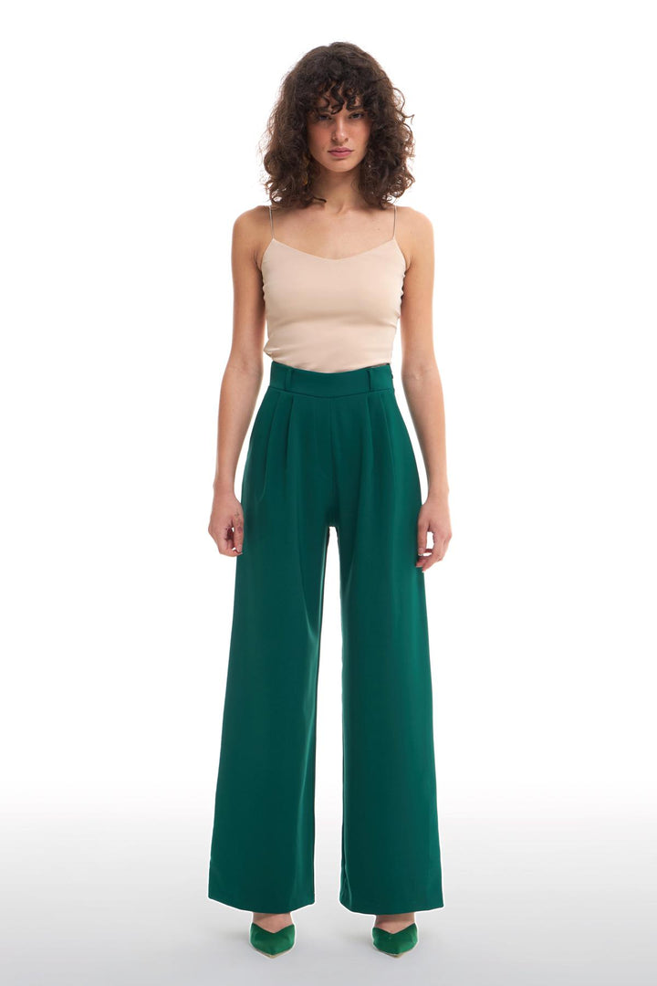 High Waist Wide Leg Trousers Dark Green