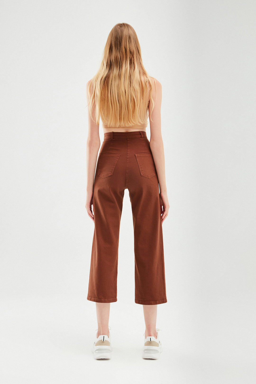 High Waist Gabardine Trousers Brown