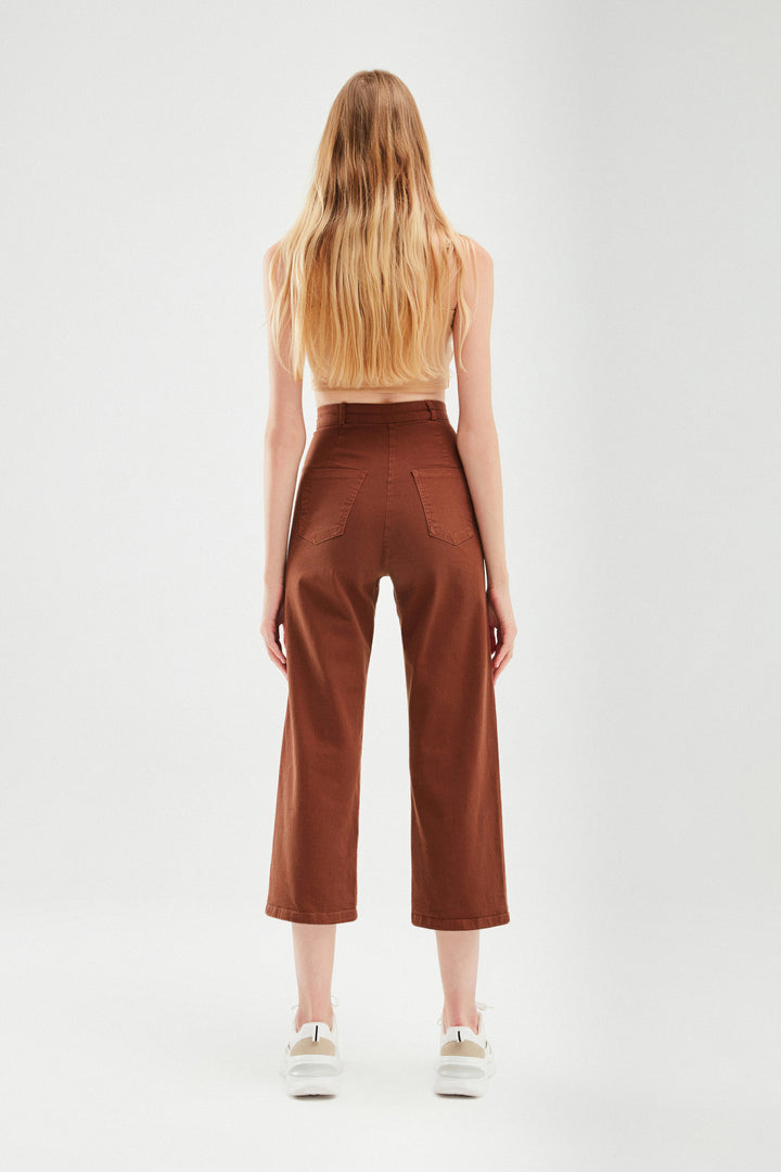 High Waist Gabardine Trousers Brown