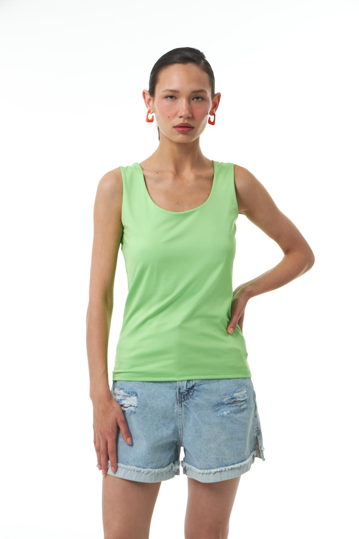 Thick Strap Basic Blouse Neon Green