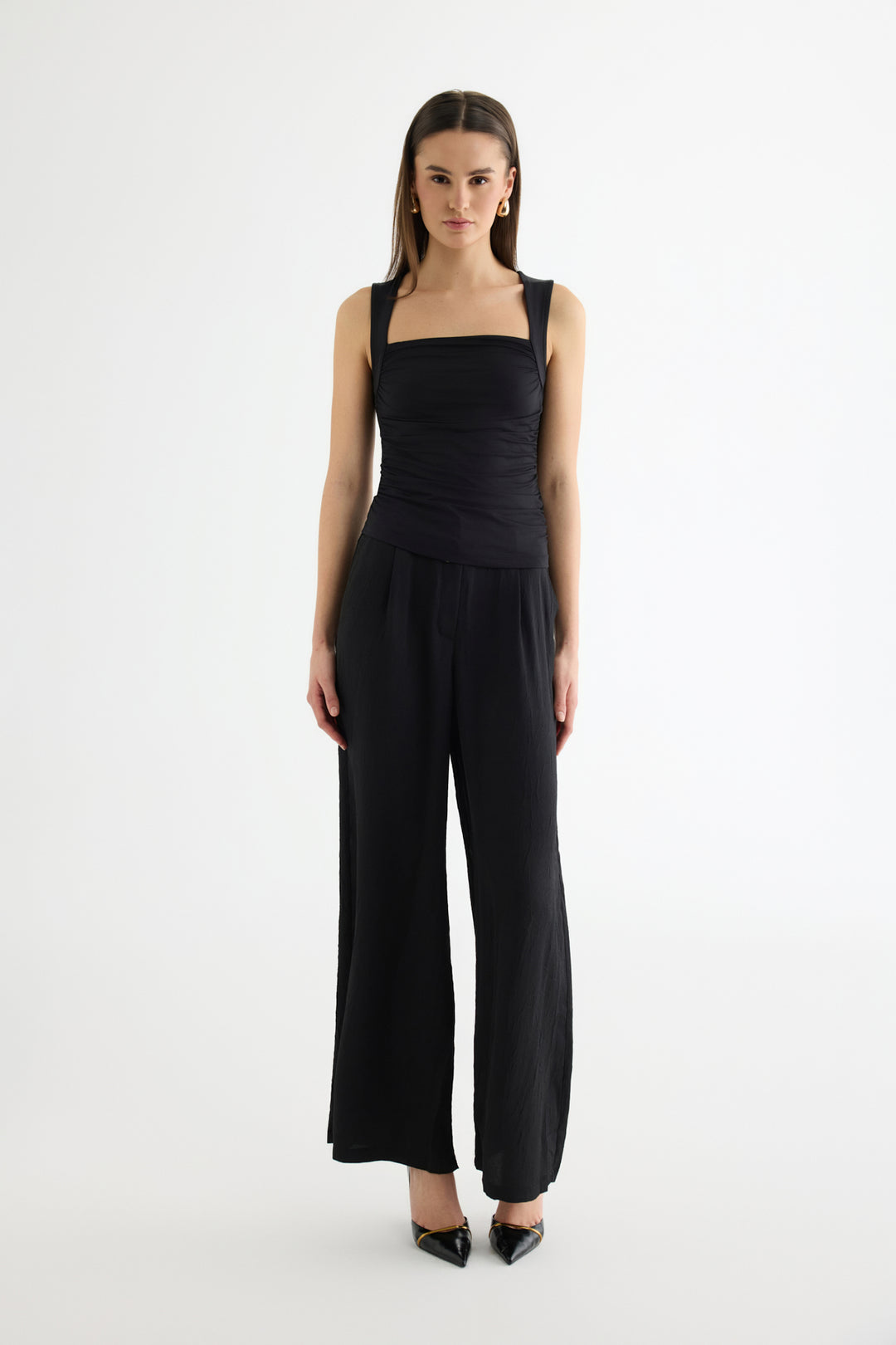 Büzgülü Kolsuz Bluz Siyah