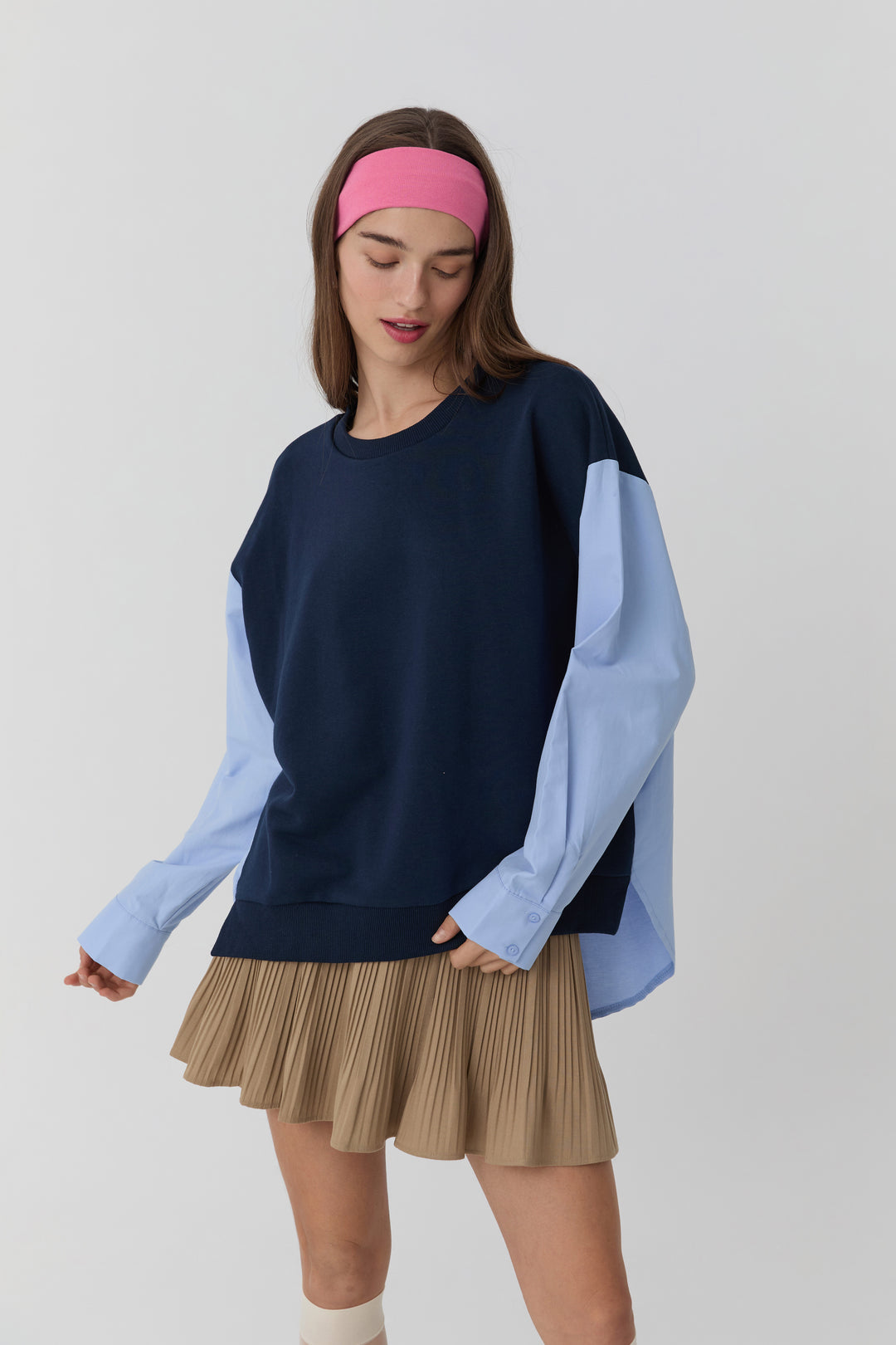 Pile Detaylı Beli Lastikli Basic Mini Etek Bej