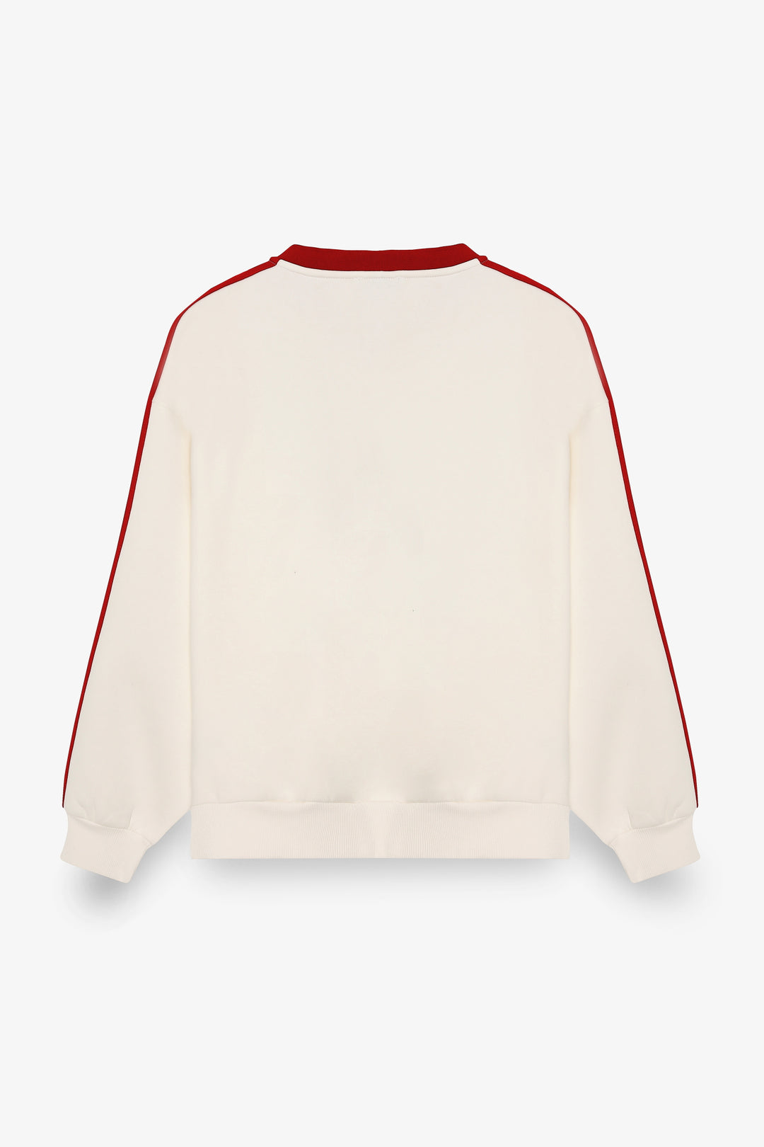 Şeritli Yazı Baskılı V Yaka Sweatshirt Ekru