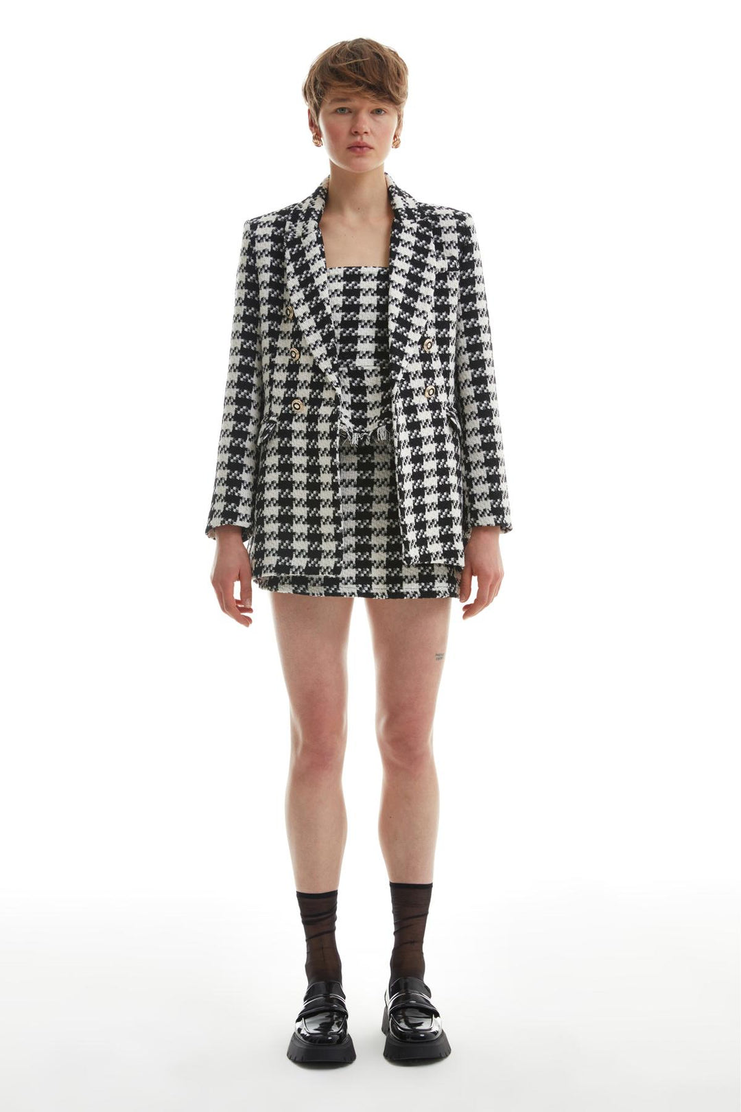 Desenli Tüvit Blazer Ceket Ekru