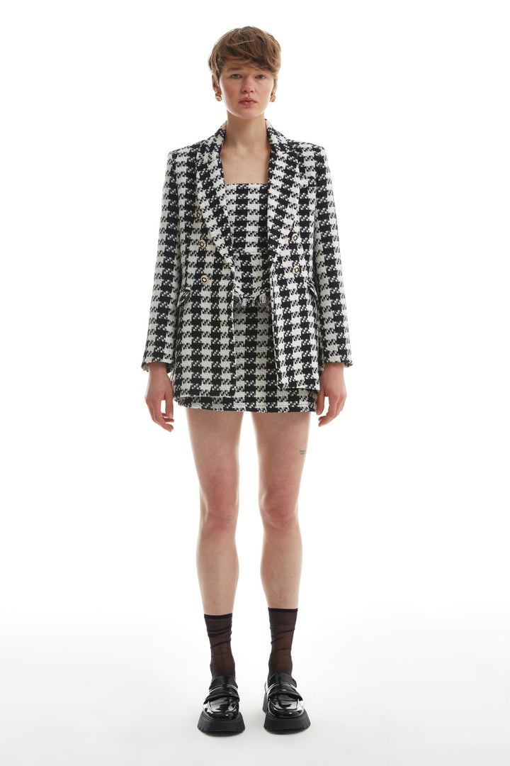 Desenli Tüvit Blazer Ceket Ekru