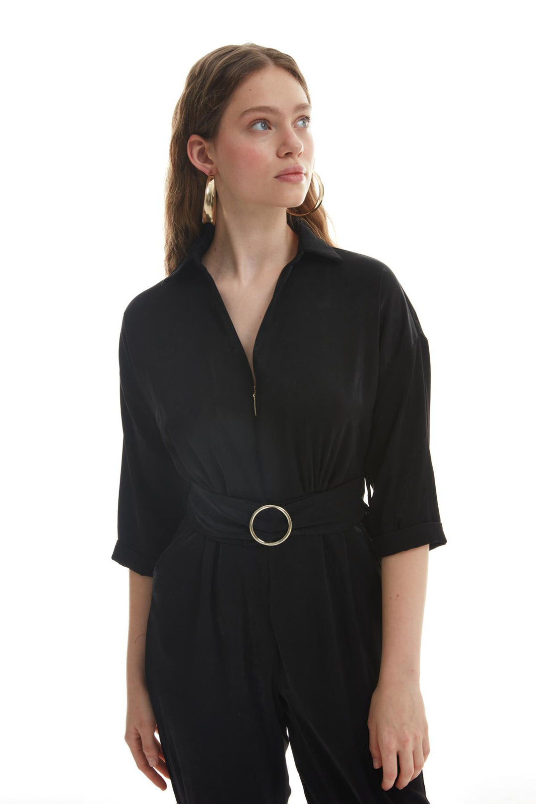 Fermuar Detaylı Tulum Siyah