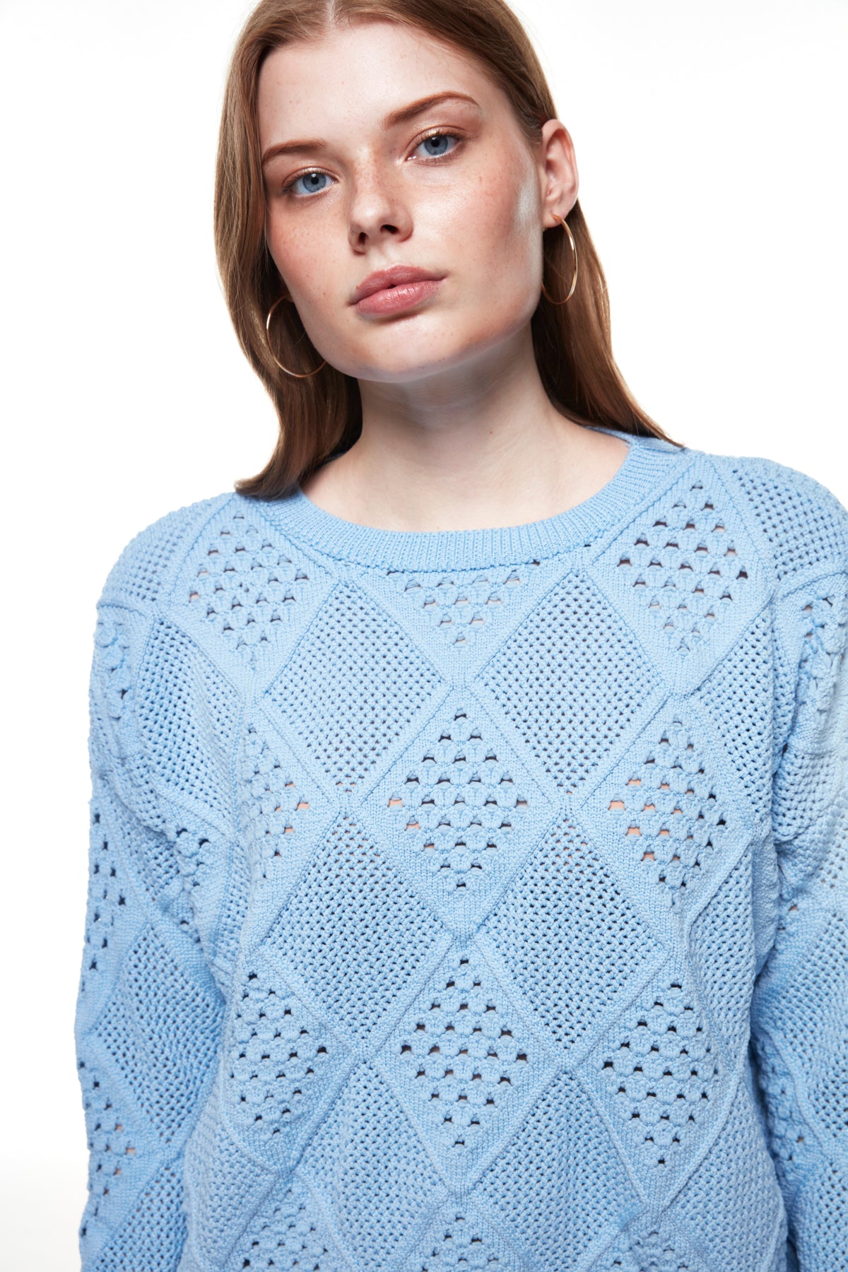 Crew Neck Hole Knitwear Blue