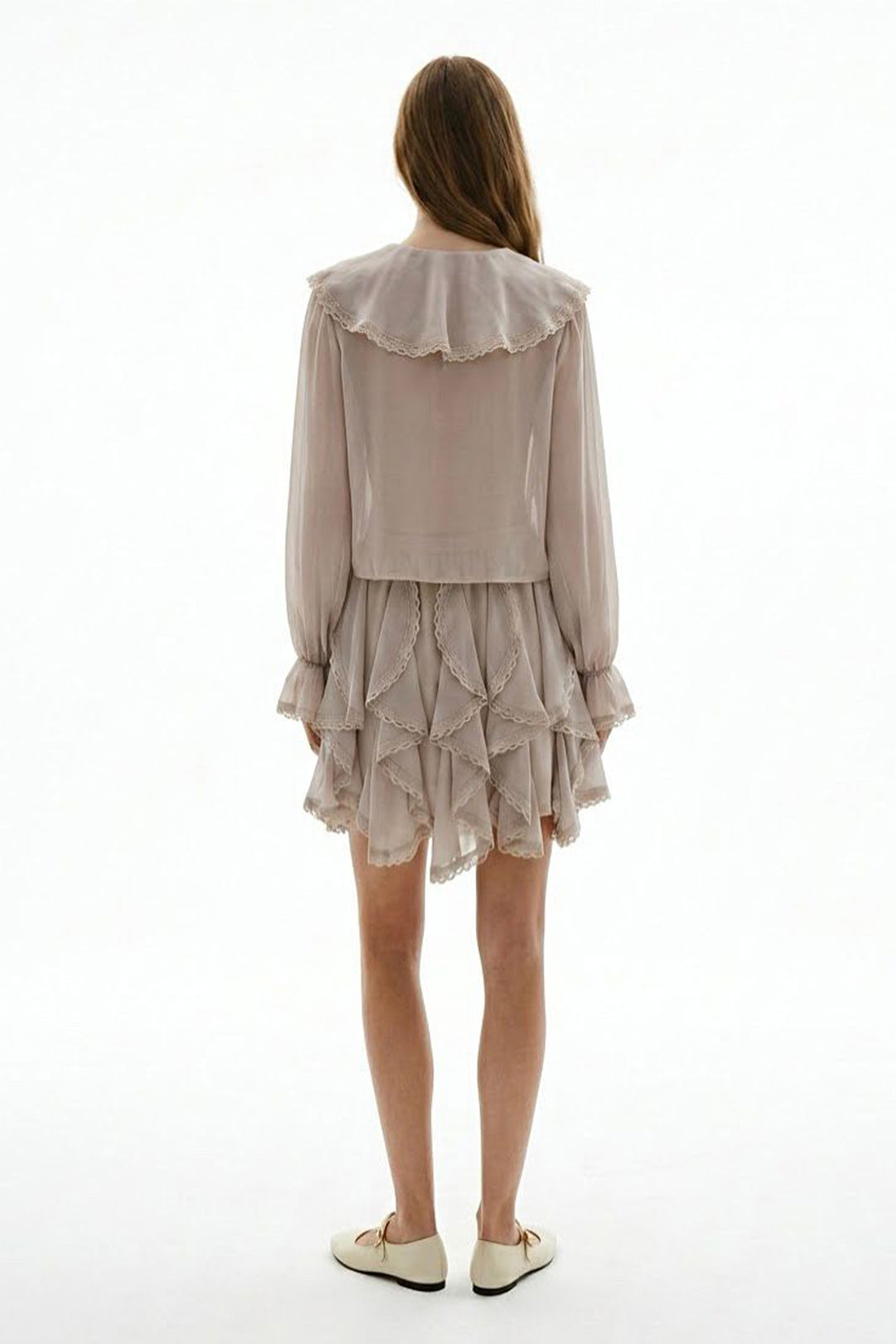 Beli Lastikli Dantel Şeritli Mini Etek Bej