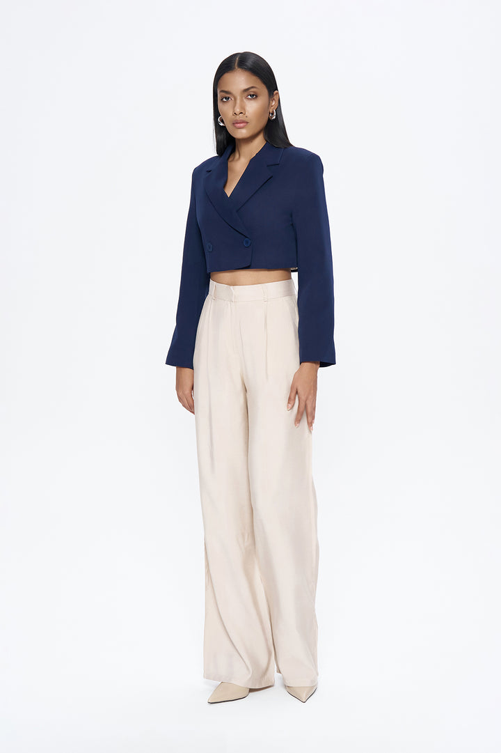 Double Breasted Crop Blazer Jacket Navy