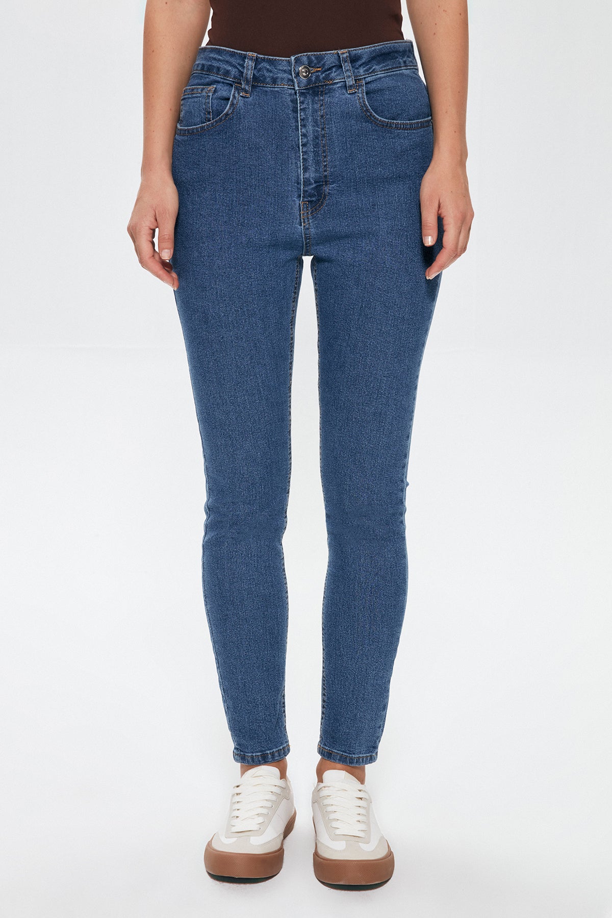 High Waist Slim Leg Jeans Trousers Blue