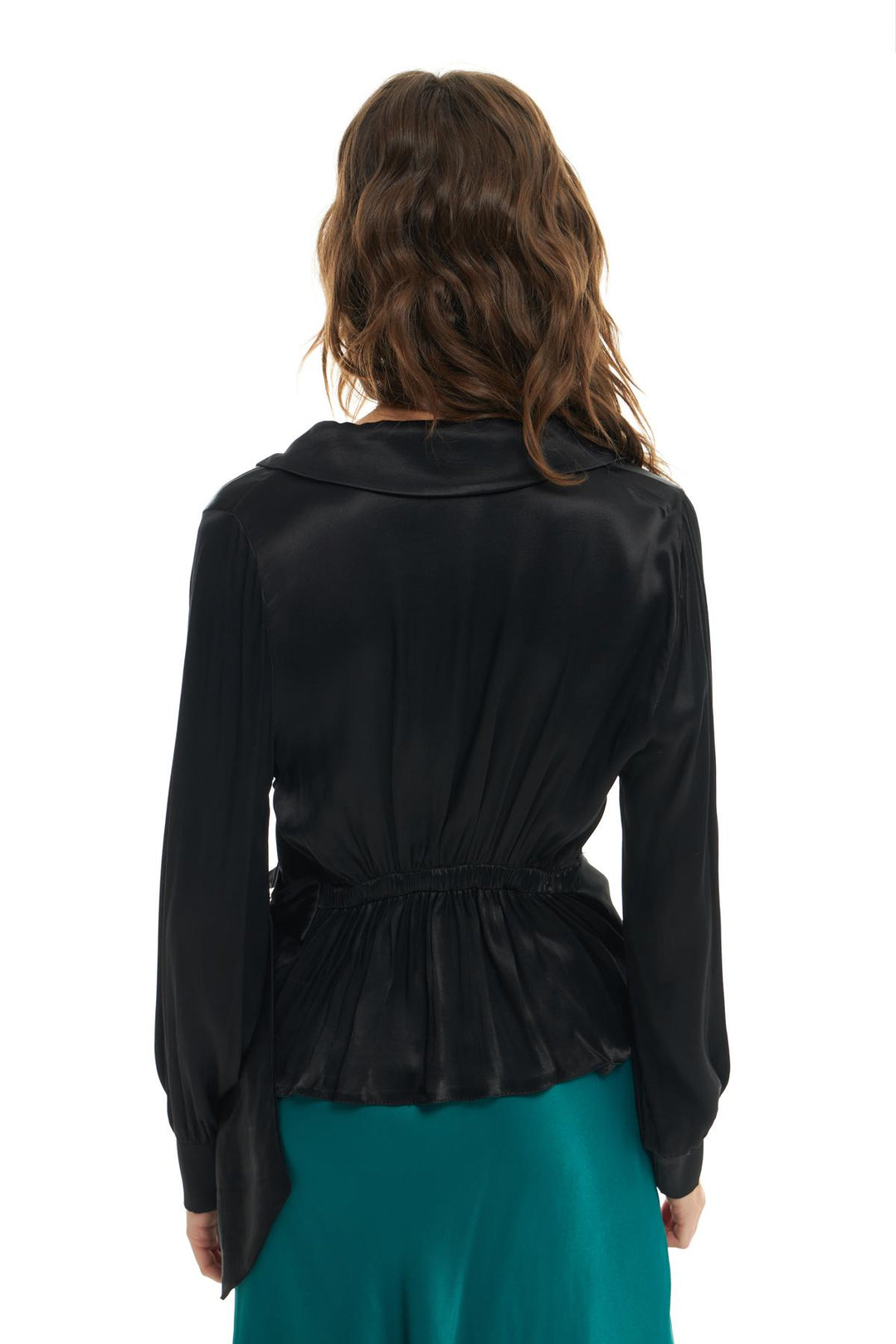 Kruvaze Bağlamalı Saten Gömlek Siyah