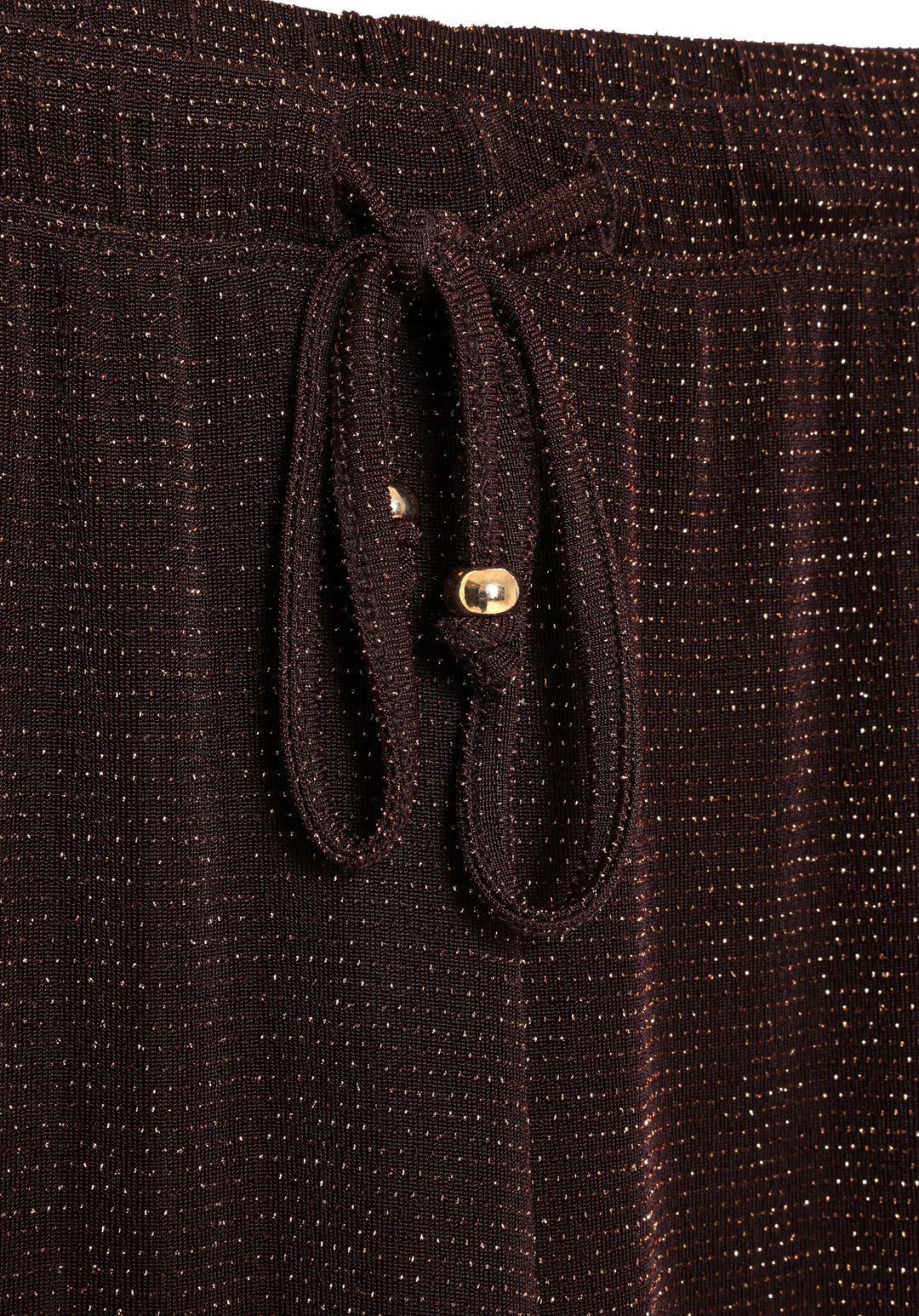 Simli Beli Bağcıklı Bol Paça Pantolon Kahverengi