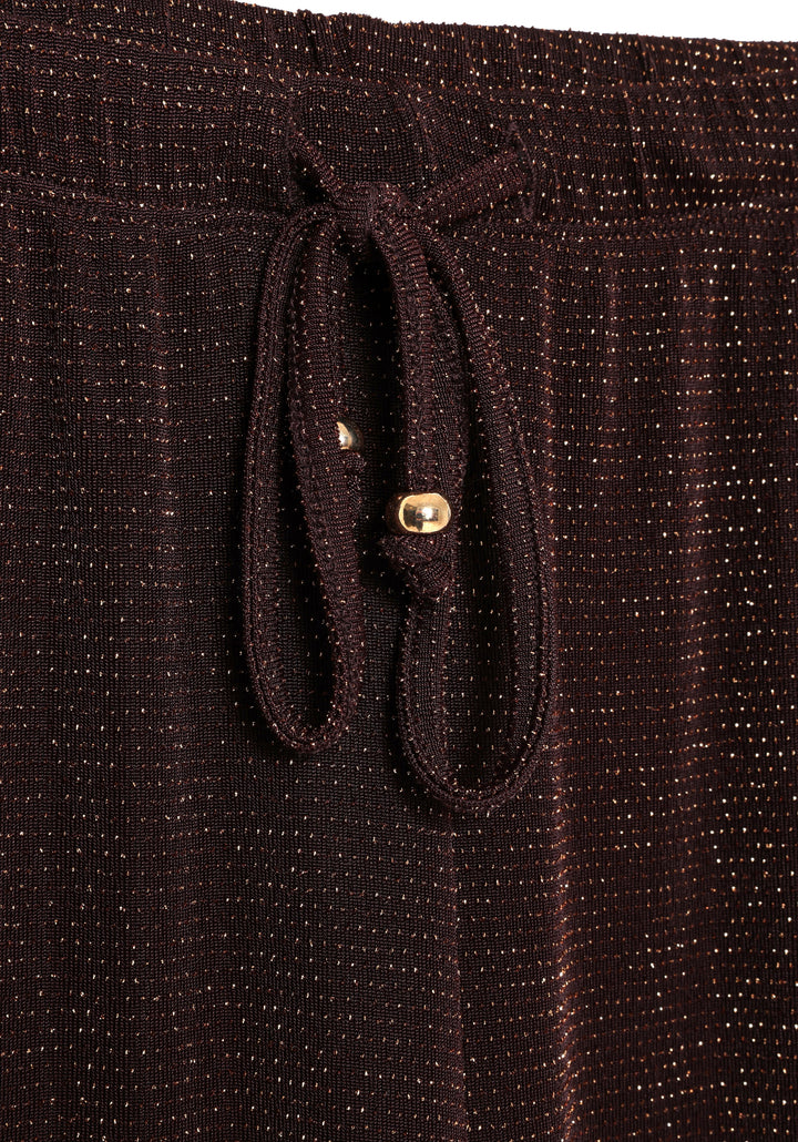 Simli Beli Bağcıklı Bol Paça Pantolon Kahverengi